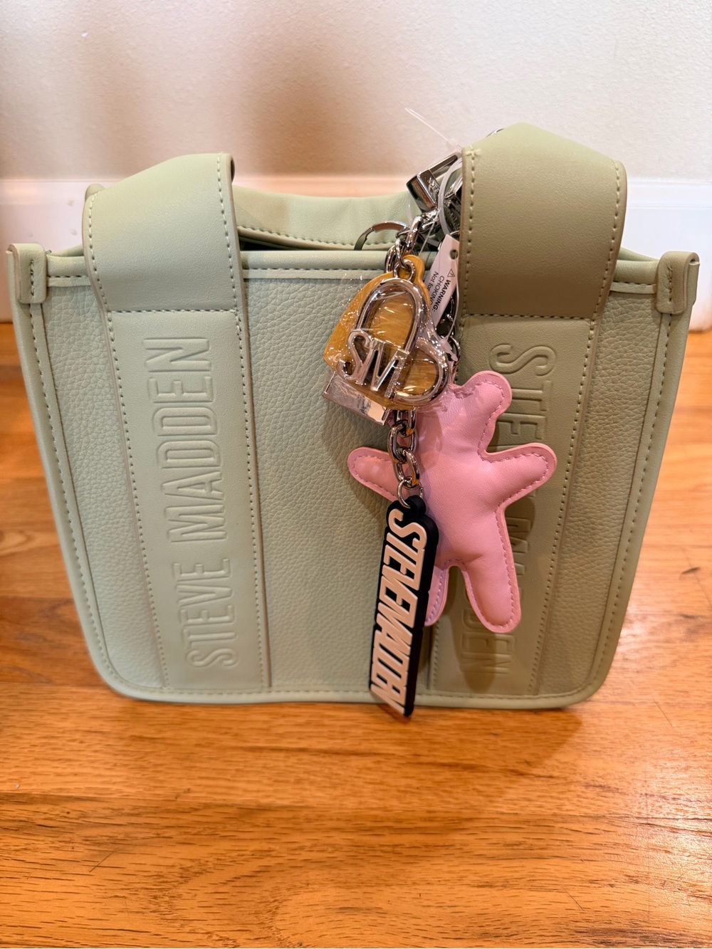 Steve Madden Mint Green Tote with Pink Star Charm and Gold Accent